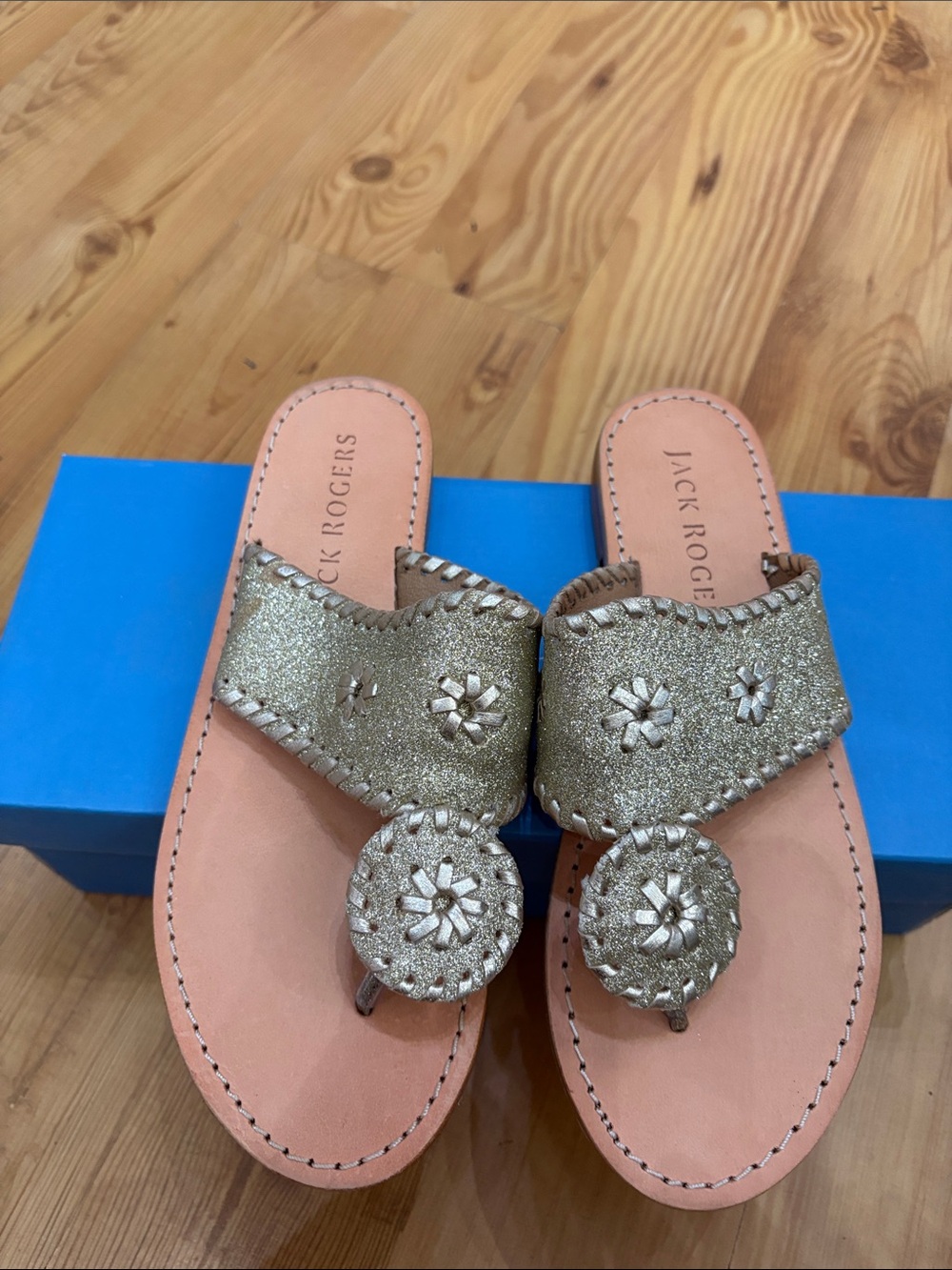 New In Box Jack Rogers Platinum Glitter Sandal Slides Big Girl’s Size 4